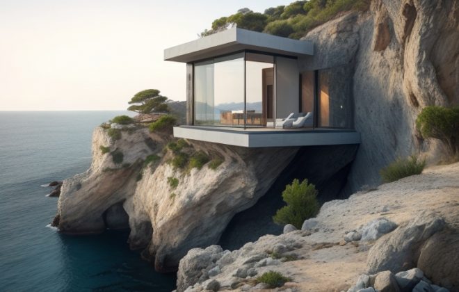 casa incrustada en la roca con vistas