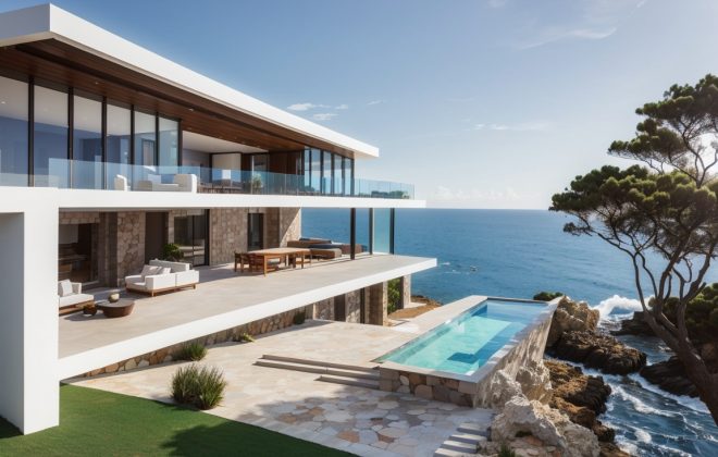 casa mirando al mar con piscina